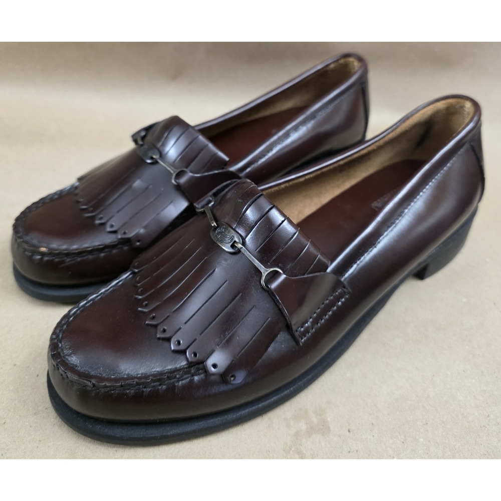 Bass (Sz 8.5 M) Preppy Womens Kiltie Horsebit Loafer, Oxblood 1980's USA